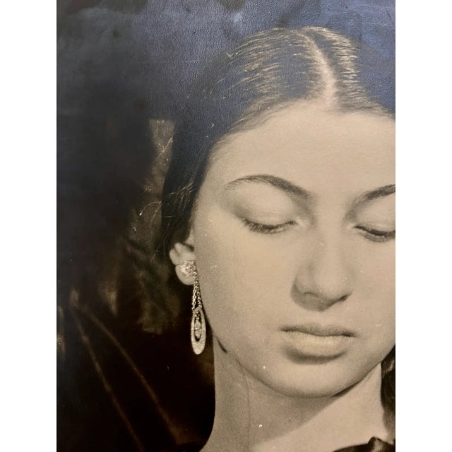 Portraiture Vintage Black & White Framed Photograph of Young Woman For Sale - Image 3 of 5