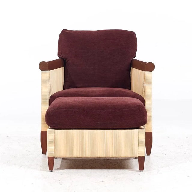 Mid 20th Century John Hutton for Donghia Merbau Collection Mahogany and Rattan Club Chairs With Ottomans - Pair For Sale - Image 5 of 12