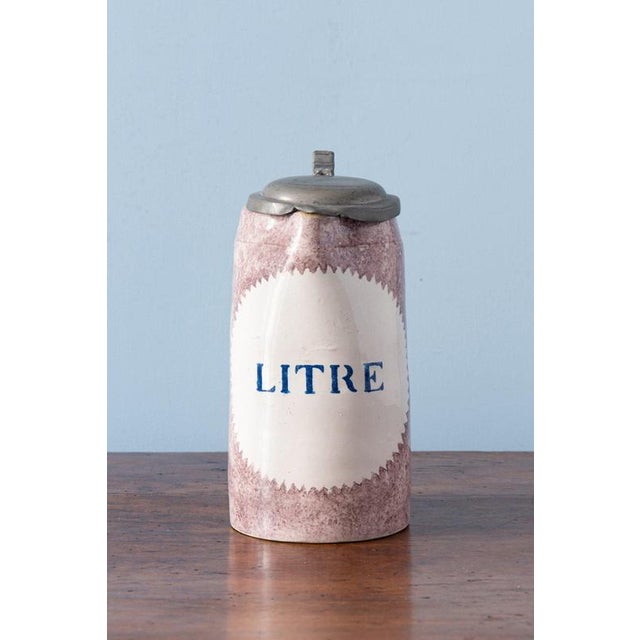 Spongeware Manganese Pewter-Mounted Beer Stein from Brussels Faience, 1800s For Sale - Image 3 of 10
