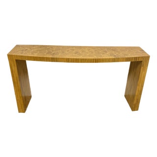 Ron Seff Marquetry Inlay Raffia Wood Console For Sale