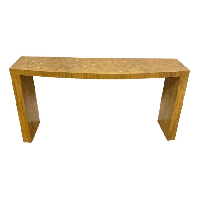 Ron Seff Marquetry Inlay Raffia Wood Console For Sale