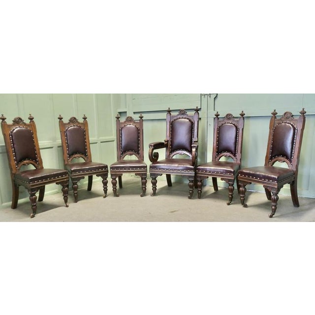 Gothic Oak High-Back Dining Chairs, Set of 6 For Sale - Image 3 of 8