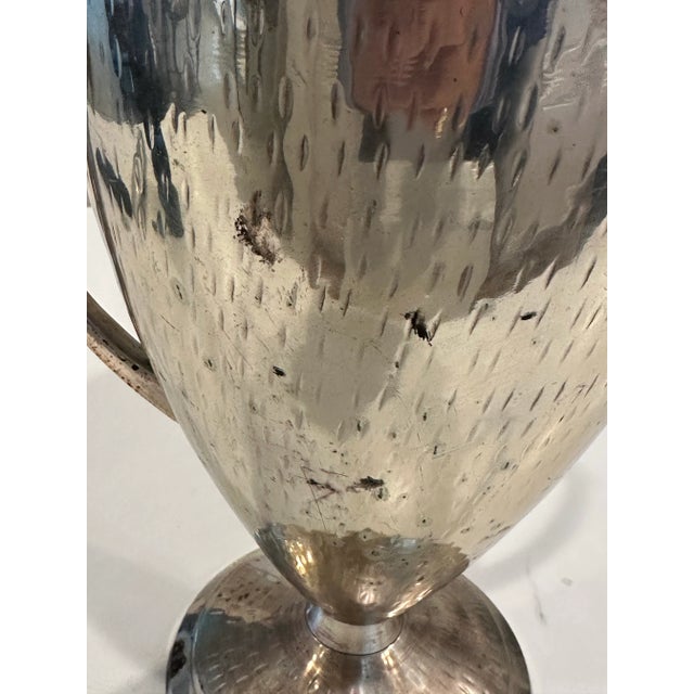 Metal Shabby Chic Hammered Silvered Brass Trophy Vase For Sale - Image 7 of 10