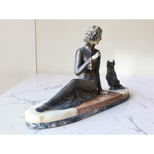 Metal Art Deco Sculpture of Woman and Her Dog, 1930 For Sale - Image 7 of 13