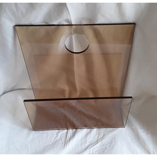 Vintage Wall-Hanging Newspaper Stand in Brown Tinted Acrylic Glass, 1970s For Sale - Image 3 of 7
