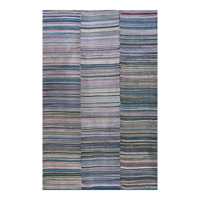 1920s Multicolor Stripe Design Antique American Shaker Flat Weave Cotton Rag Rug For Sale