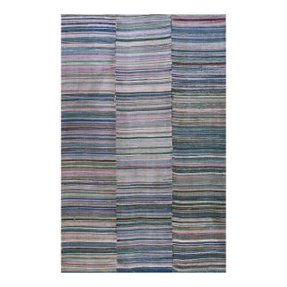 Considerable Gray Background and Multicolor Stripe Design Antique American Shaker Rag Rug For Sale