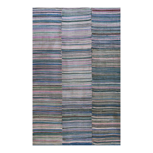 Considerable Gray Background and Multicolor Stripe Design Antique American Shaker Rag Rug
