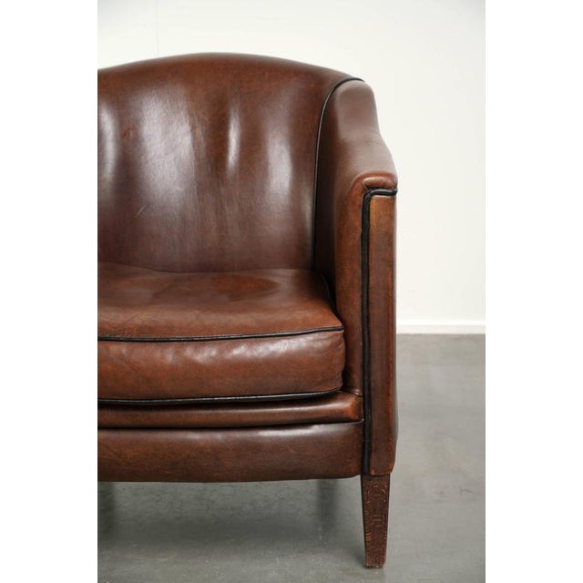 Sheepskin Armchair in a Deep Brown Color Finished with Black Piping For Sale - Image 9 of 13