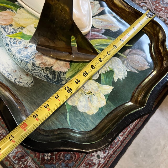 1980s Floral Black Tray With Stand, Made in England For Sale - Image 10 of 11