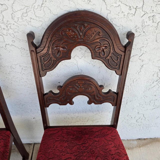 Antique English Oak Tudor Jacobean Dining Chairs 1930's Set of 4 For Sale In Miami - Image 6 of 18