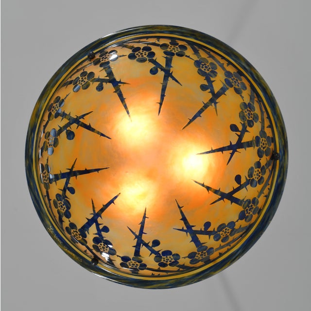 French Art Deco Pendant Light by Le Verre Francais Schneider - 1925 Cameo Chandelier France For Sale - Image 9 of 15
