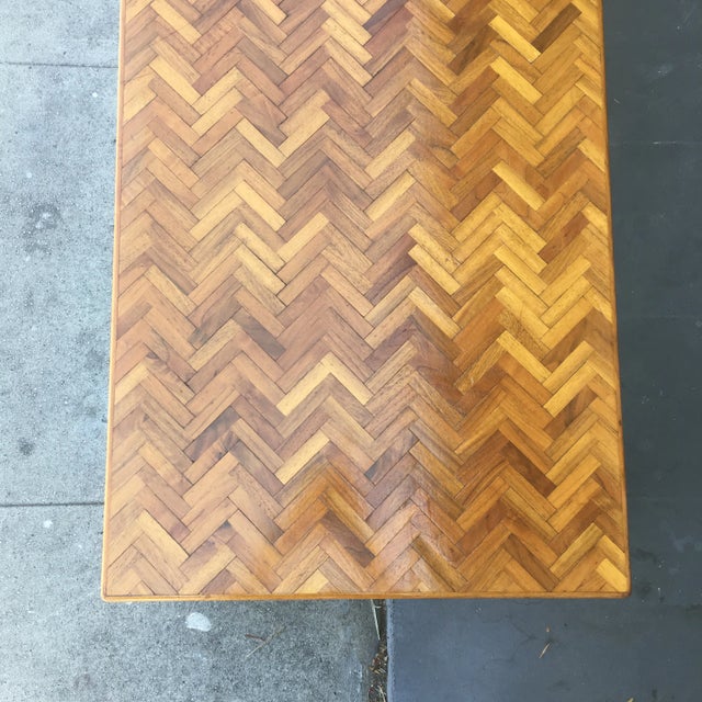 Custom Solid Walnut Coffee Table With Herringbone Top – 1980s–1990s, American Made For Sale In Los Angeles - Image 6 of 8