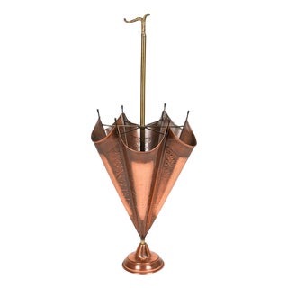 Midcentury Umbrella Stand in Copper and Brass, Italy, 1970s For Sale