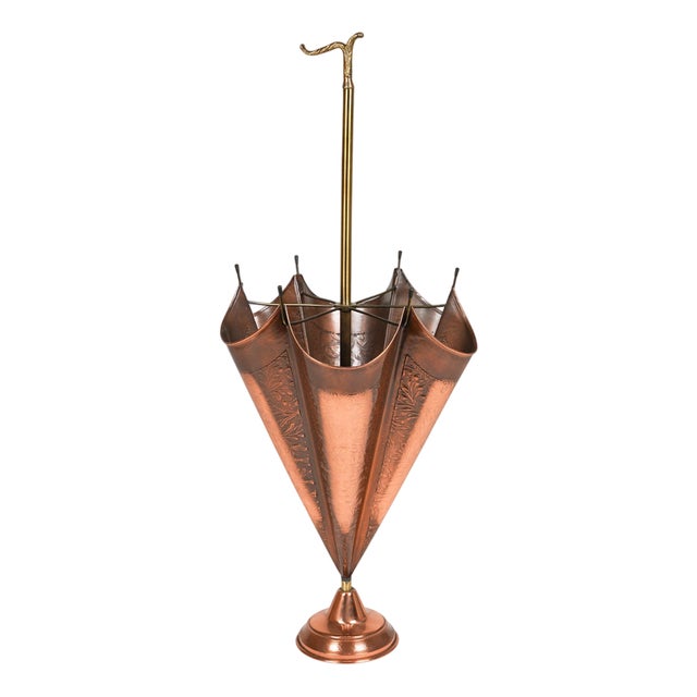 Midcentury Umbrella Stand in Copper and Brass, Italy, 1970s For Sale