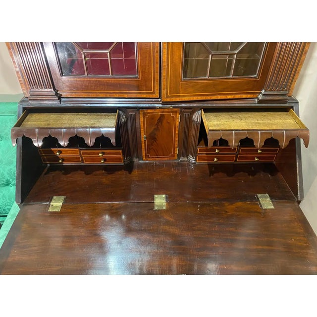 18th Century Fine Inlaid Georgian Secretary With Falconer Pediment, Probably by Gillows For Sale - Image 11 of 13