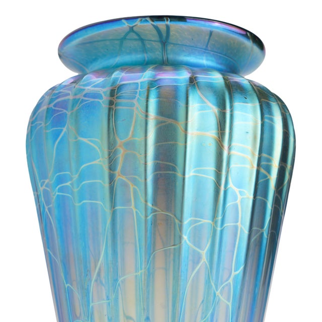 Mayauel Ward Contemporary Iridescent Blue Blown Glass Vase, 2015 For Sale - Image 4 of 12