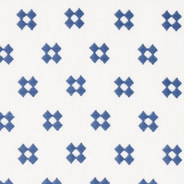 Schumacher Thandie Embroidery in Blue on Ivory For Sale