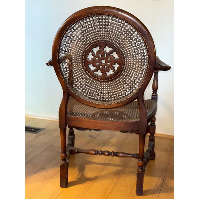 Early 20th Century Adams-Style Armchair W/Cane Seat & Back, Medallion, Flemish Revival Carving For Sale In Los Angeles - Image 6 of 6