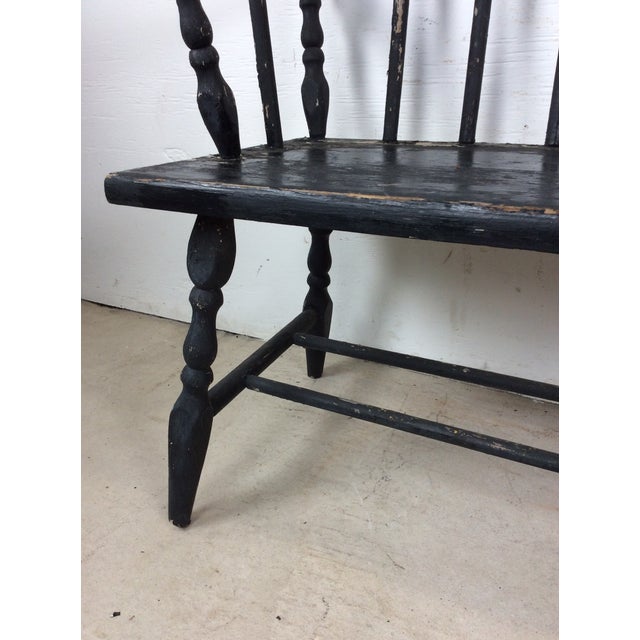Wood Antique Black Painted Deacons Bench For Sale - Image 7 of 18