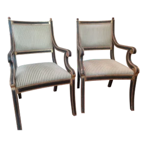Dennis & Leen Neoclassical Style Paint & Parcel Gilt Armchairs - A Pair