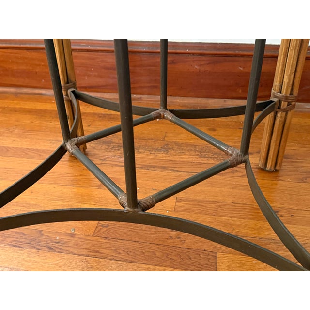 Vintage Rattan and Bamboo Round Glass Top Dining Table in the Style of McGuire For Sale - Image 6 of 8