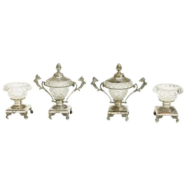Silver & Crystal Serving Set with 2 Small Candy Dishes and 2 Salt Cellars, Set of 4 For Sale - Image 11 of 11