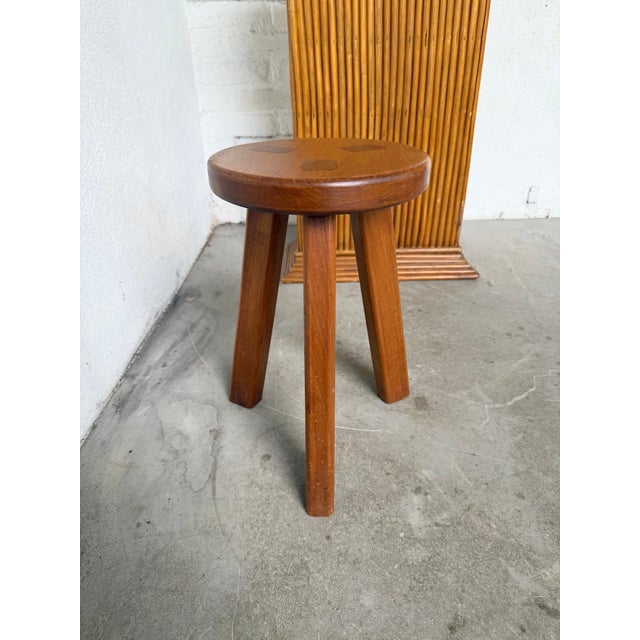 Frencg Elm Tripod Stool, 1960s For Sale - Image 3 of 12