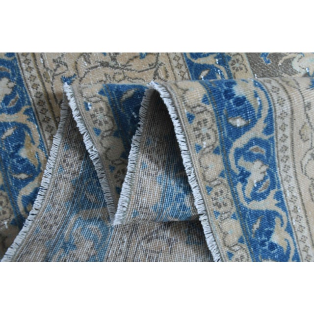1970s Vintage Persian Handmade Wool Cotton Blue Area Rug For Sale - Image 10 of 11