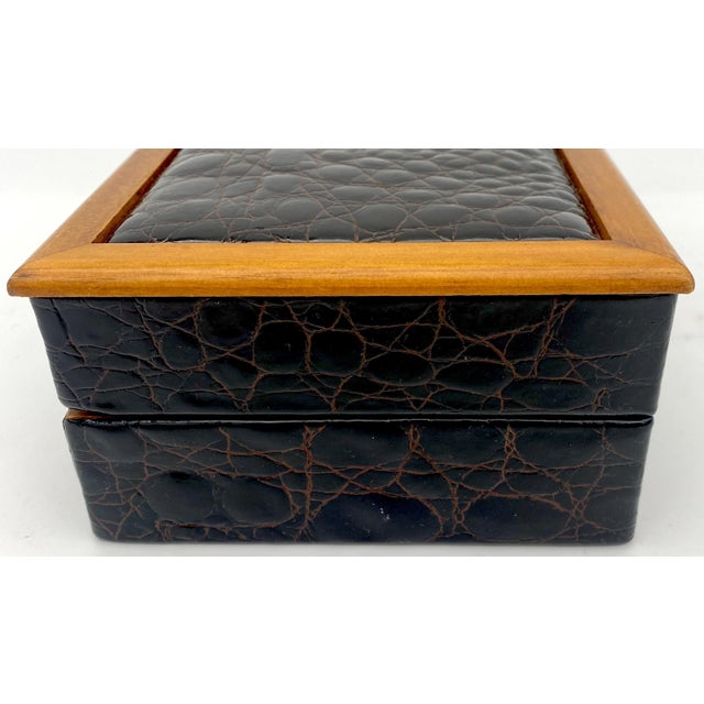 Wood Vintage Italian Embossed Leather 'Crocodile' Mens Jewelry Box For Sale - Image 7 of 8