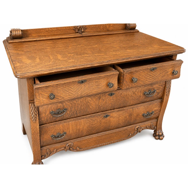 Wood Antique American Quartersawn Oak Dresser With Mirror For Sale - Image 7 of 8