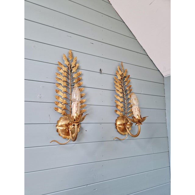 Hollywood Regency Italian Wall Sconces in Gilt Metal, 1970s, Set of 2 For Sale - Image 9 of 13