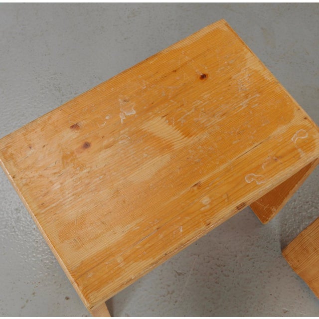 Charlotte Perriand for Les Arcs 1600, Attributed Pair of Carved Pine Stools, 1960s For Sale - Image 10 of 13