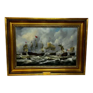 Oil Painting Naval Battle Quiberon Bay 1759 Admiral Hawke Against French Admiral Comte De Conflans,