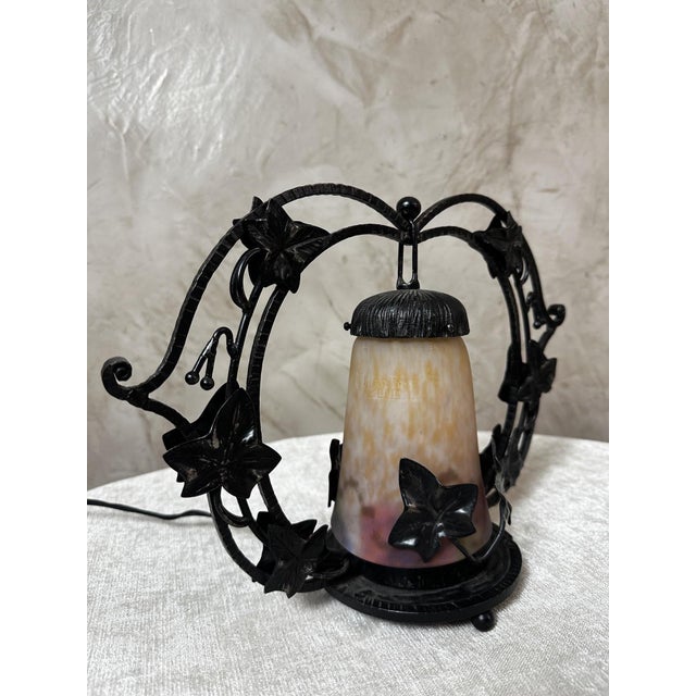 Art Deco Table Lamp in Glass and Wrought Iron, 1930s For Sale - Image 10 of 12