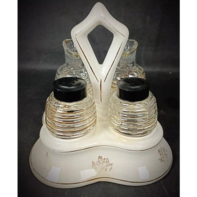 Vintage Glass and Faience Condiment Set With Floral "China" Design- 5 Pieces For Sale In New York - Image 6 of 12