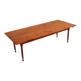 Antique Rustic Farmhouse Style Long Pine Dining Table For Sale