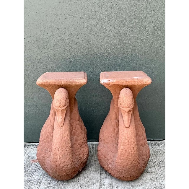French Vintage Cast Cement Swan Low Stools - A Pair For Sale - Image 3 of 12