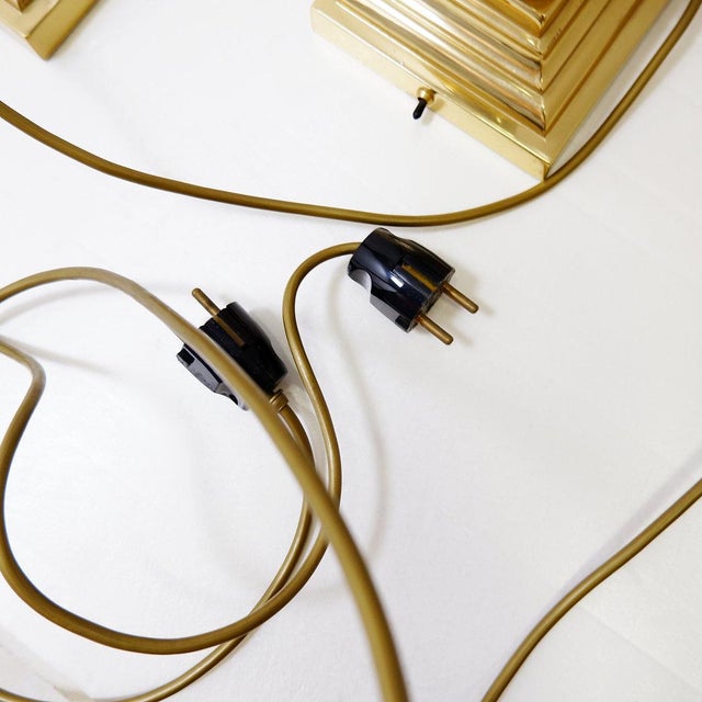 Brass Table Lamps with Black Marble Column, Set of 2 For Sale - Image 10 of 11