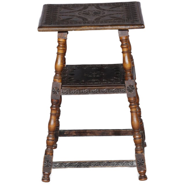 Small Side Table with Notch Carving, 1880, in Good conditions. Designed before 1890