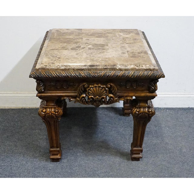 Rustic European Ashley Furniture Casa Mollino Mediterranean Old World Style 28" Square Accent End Table - Dark Brown Finish W. Granite Top T953-2 For Sale - Image 3 of 9