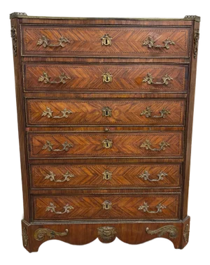 Vintage Kingwood Revival French Louis XV Style Executive Semainier Chest Commode