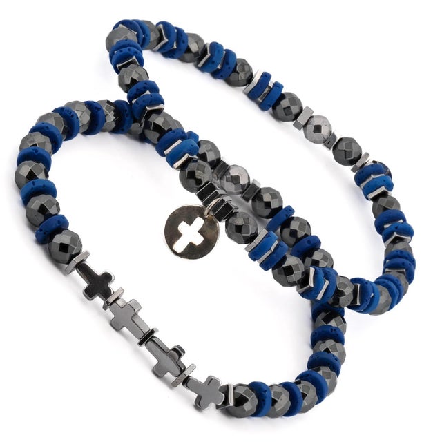Asian Good Vibes Spiritual Beaded Sterling Silver Cross Bracelet Set For Sale - Image 3 of 7