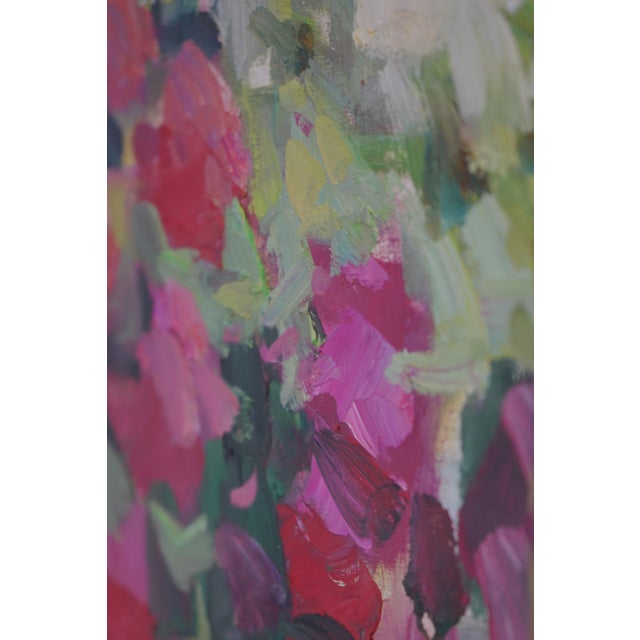 Artist Signed Vibrant Color Lady in Garden Oil Painting on Canvas For Sale - Image 4 of 13