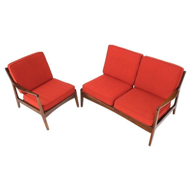Danish Mid-Century Modern Walnut Lounge Chair Settee Loveseat Couch Sofa Set - A Pair For Sale - Image 13 of 13