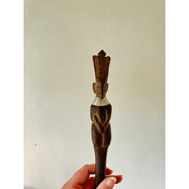 African Vintage African Carved Wood Salad Serving Spoon and Fork Utensils For Sale - Image 3 of 9