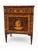 An intricately decorated Italian neoclassical cabinet featuring warm wood veneers and contrasting golden marquetry, 18th...