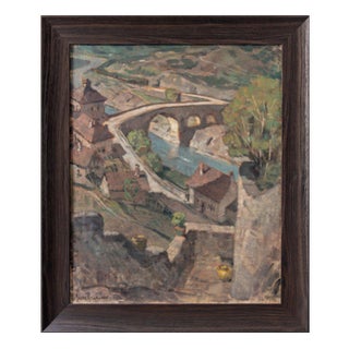 André Regagnon, Village View, Oil Painting on Canvas, Mid-20th Century, Framed For Sale