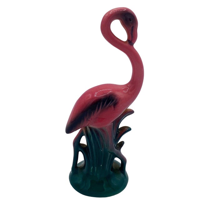 Mid-Century Modern 1950s MCM Ceramic Miniature Pink Flamingo Tabletop Statue His & Hers Set by Leftons For Sale - Image 3 of 12