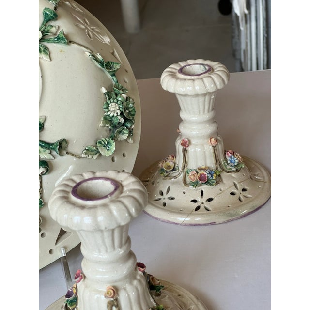 Antique Italian Capo Dimonte Dining Centerpiece With Candle Holders a Set of 5 For Sale - Image 11 of 12